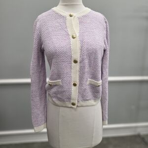 J. Crew Lilac Cardigan with Cream Trim